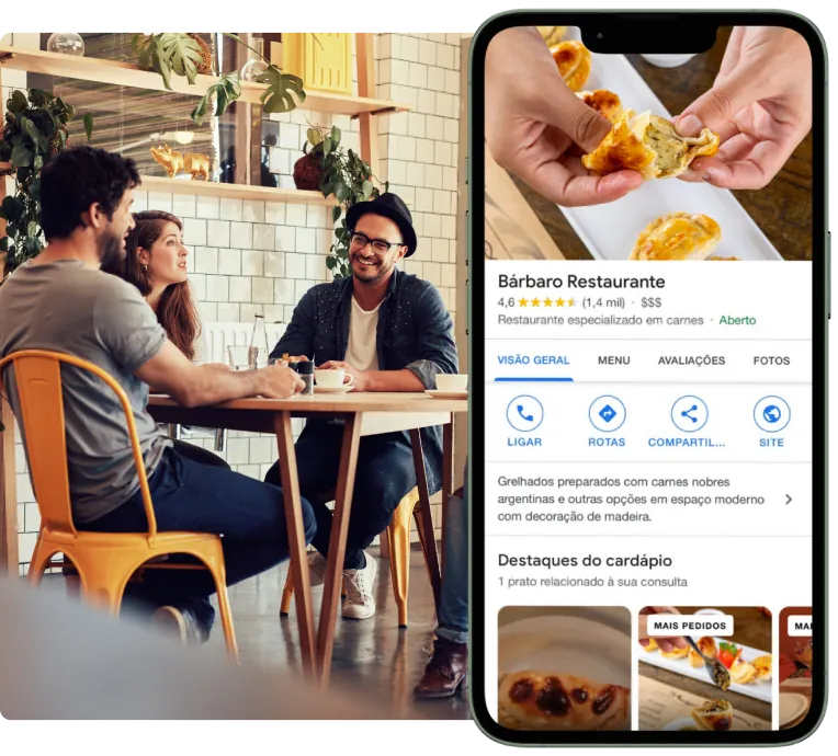 Perfil de restaurante no Google exibido em um celular